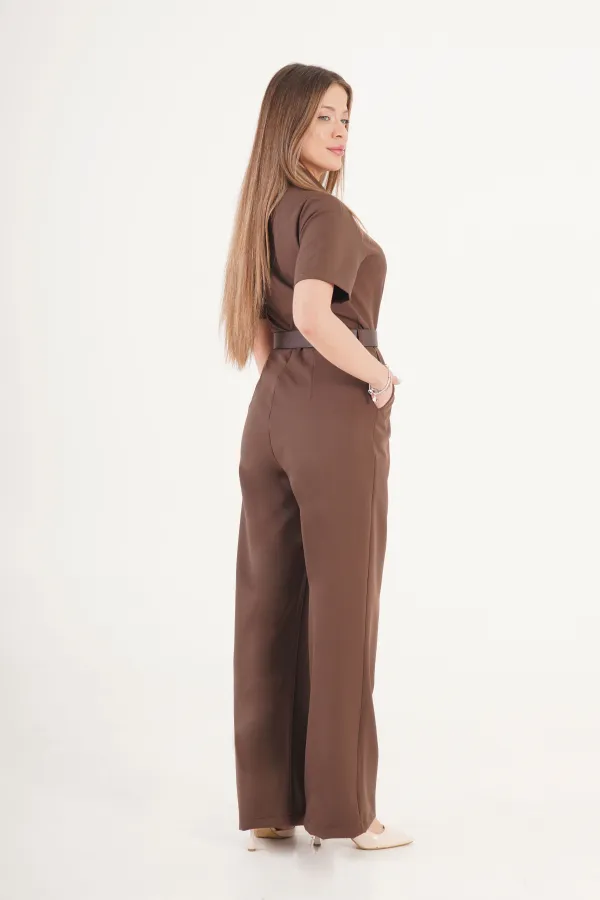 Elegance Kemerli Palazzo Toptan  Kahve Tulum