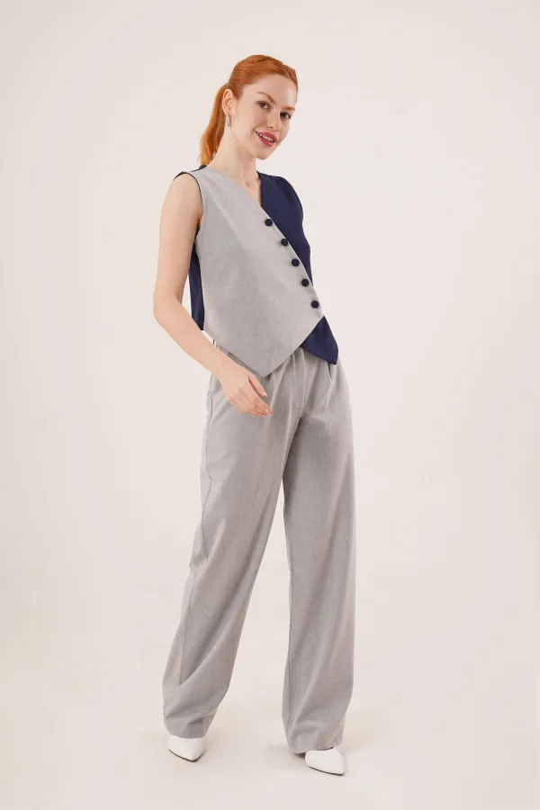 Çapraz Model Düğmeli Lacivert Toptan Yelek