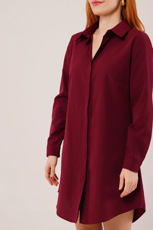 Robe chemise tunique bordeaux à manches longues en gros