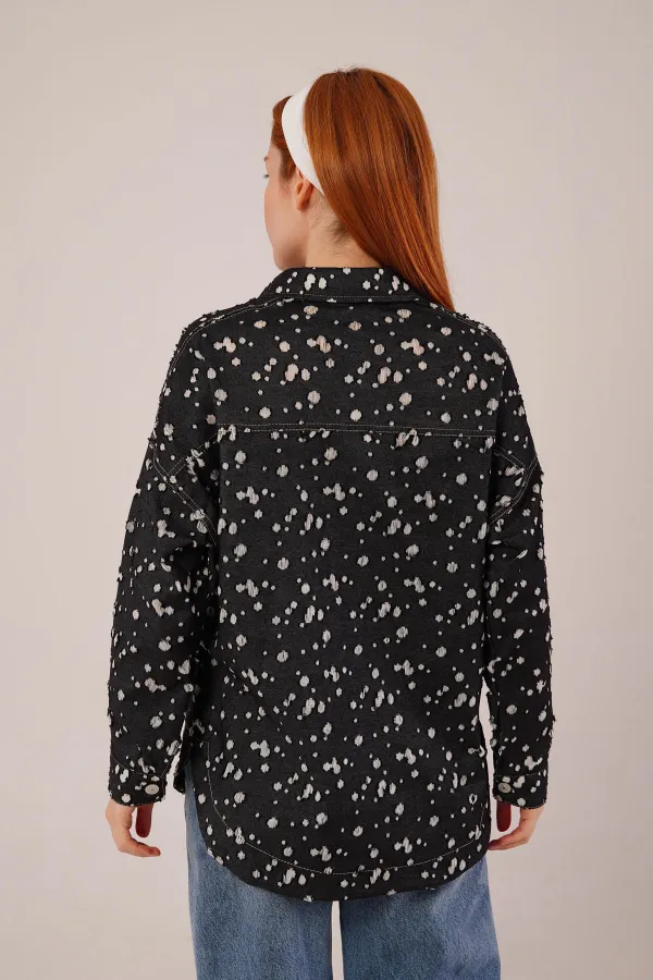 Eskitme Görünümlü Denim Toptan Siyah Gömlek