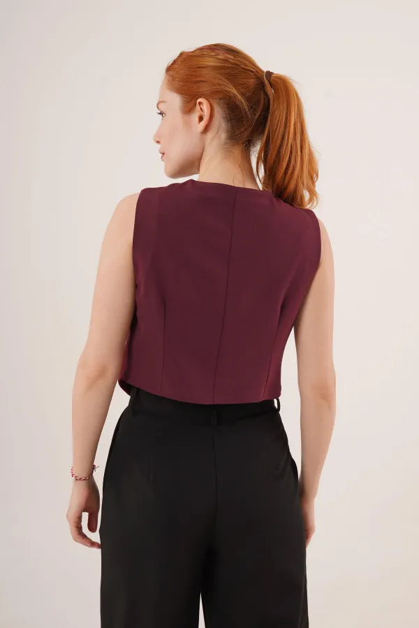 Çift Düğmeli Çapraz Model Bordo Toptan Yelek