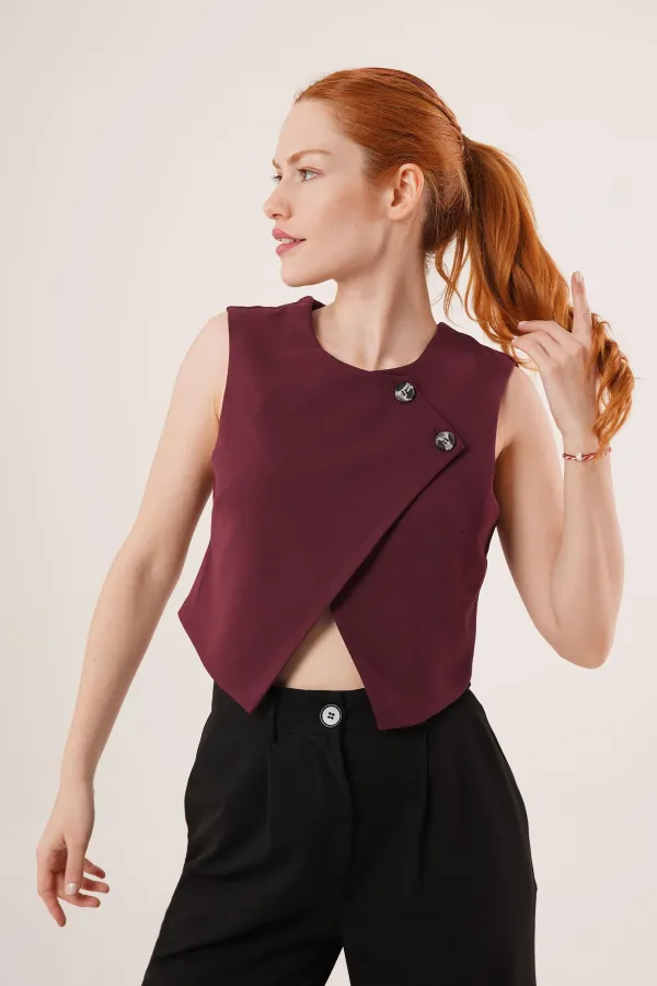 Çift Düğmeli Çapraz Model Bordo Toptan Yelek