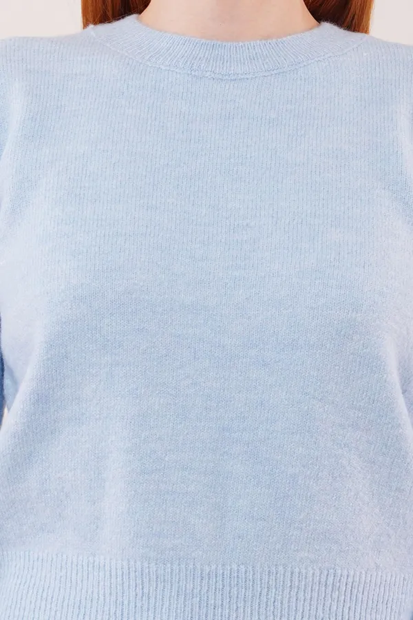 Bisiklet Yaka Düz Model Toptan Bebe Mavisi Kazak