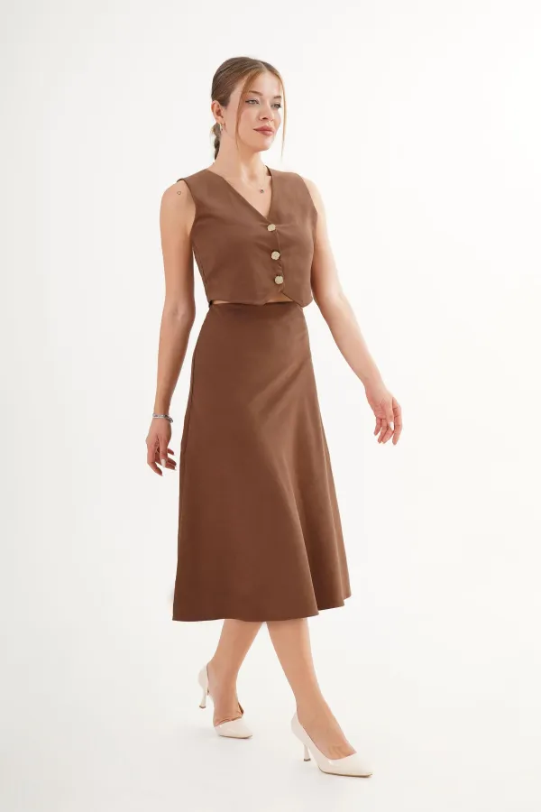 Premium Yelek Etek Taba Süet Toptan İkili Takım