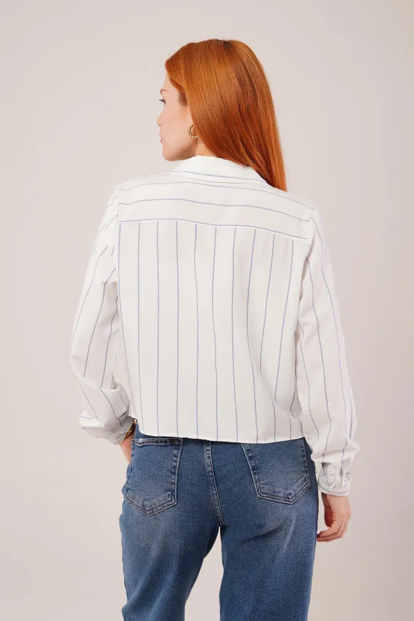 Tek Cepli Mavi Çizgili Toptan Gömlek