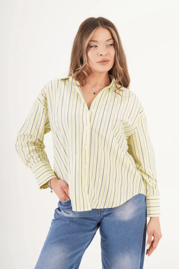 Chemise jaune rayée fendue dans le dos (vente en gros)