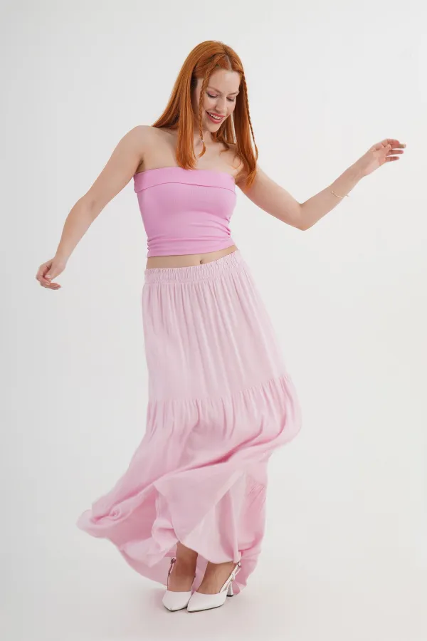 Jupe longue à volants rose en gros