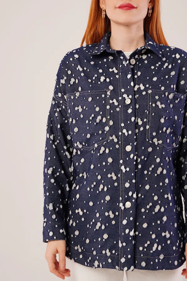 Eskitme Görünümlü Denim Toptan Mavi Gömlek