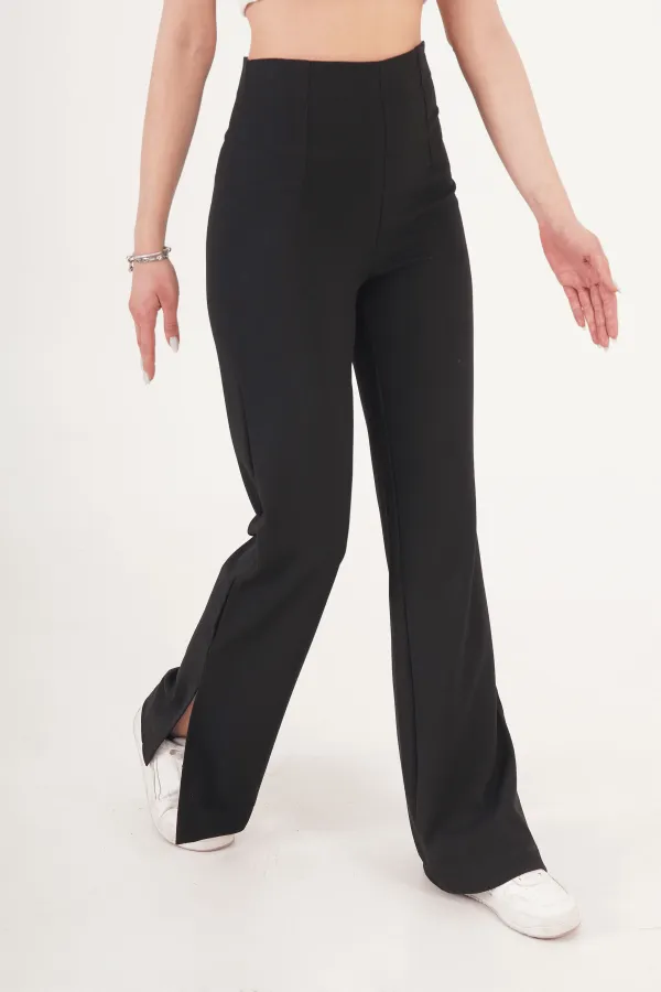 Pantalon noir à jambes évasées et fentes, vente en gros