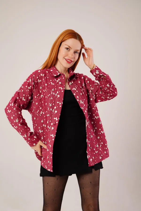 Eskitme Görünümlü Denim Toptan Bordo Gömlek