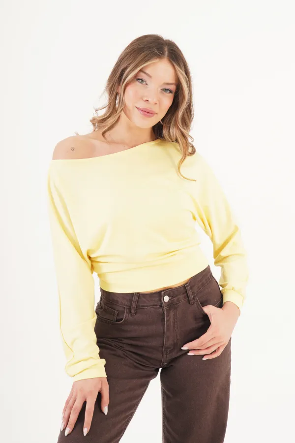 İnce Oys Kumaş Yarasa Kol Toptan Sarı Bluz