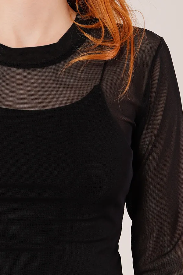 Chemisier basique en tulle noir transparent en gros