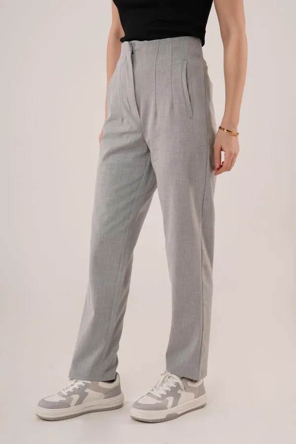 Çift Pens Detaylı Toptan Gri Pantolon