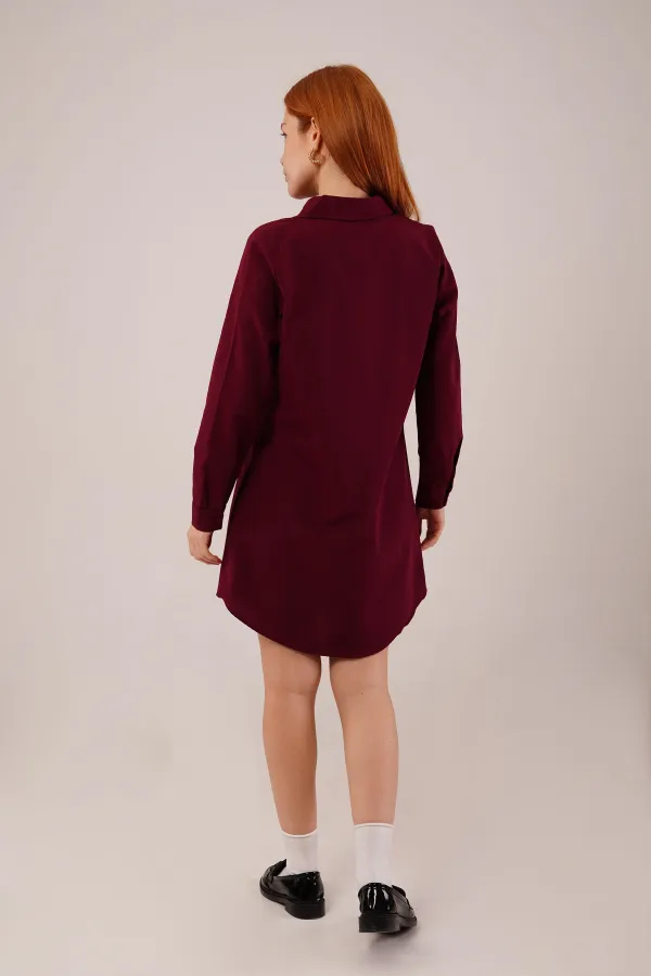 Robe chemise tunique bordeaux à manches longues en gros