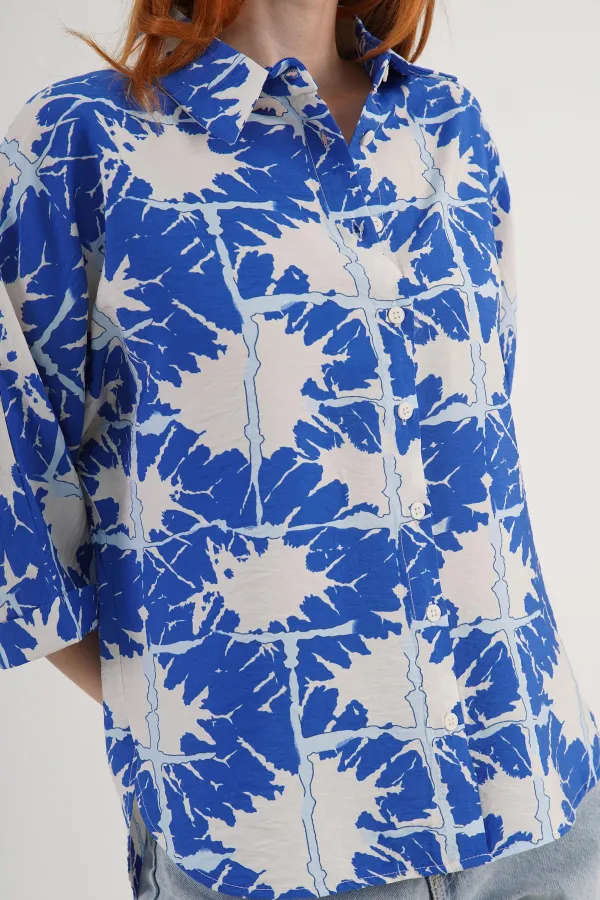 Desenli Toptan Mavi Gömlek