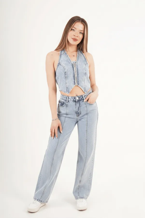 Denim Urban Retro Kot Yelek Jean Toptan Takım