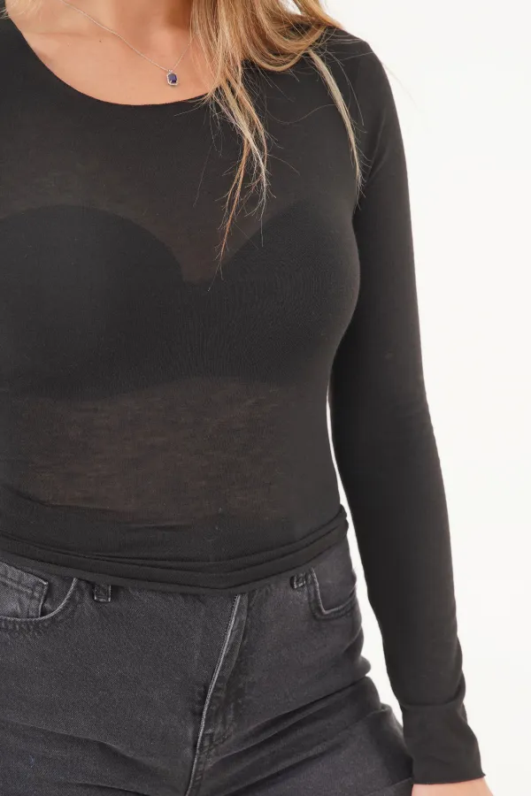 Süper İnce Trend Basic Toptan Siyah Bluz