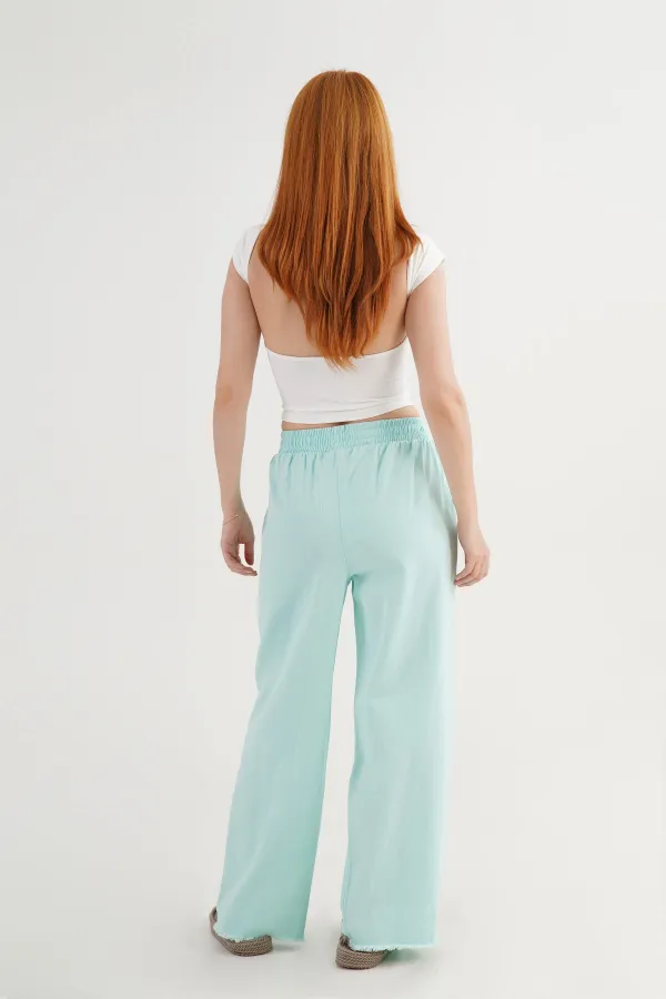 Wholesale Aqua Green Trousers with Elastic Waistband and Pocket Detail