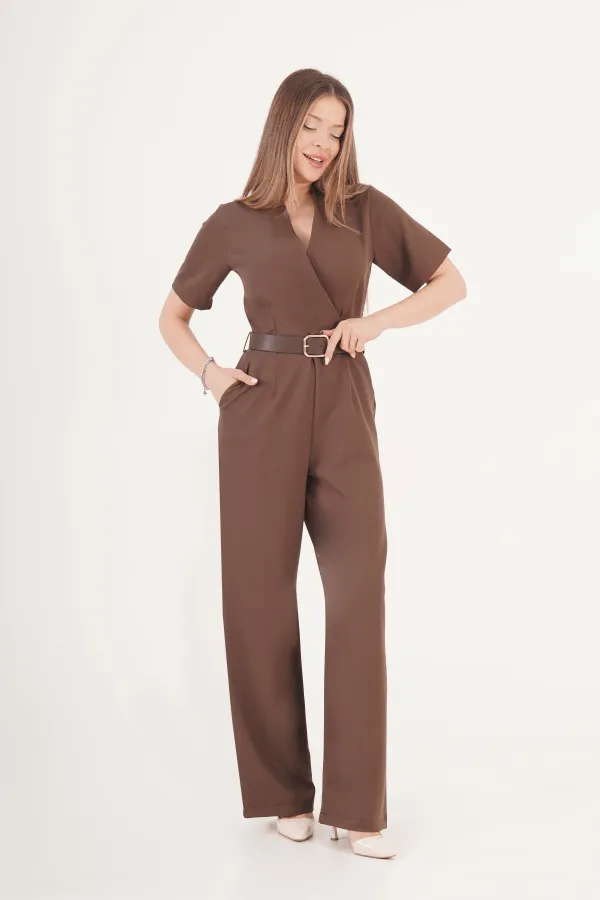 Elegance Kemerli Palazzo Toptan  Kahve Tulum