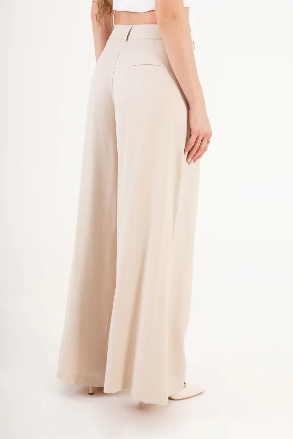 Piliseli Çift Cepli Salaş Toptan Bej Pantolon