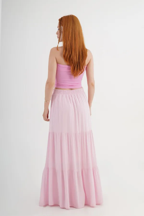 Jupe longue à volants rose en gros