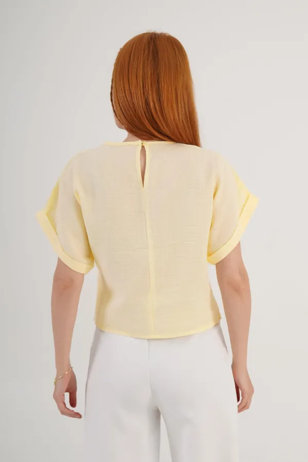 Ön Dantel Detaylı Toptan Sarı Bluz