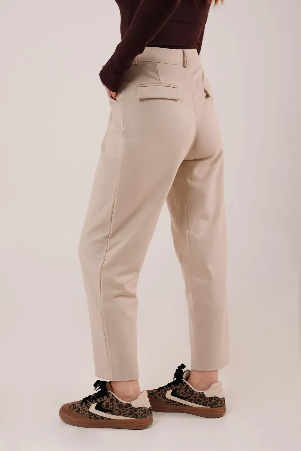 Kapama Cep Detaylı Toptan Krem Pantolon