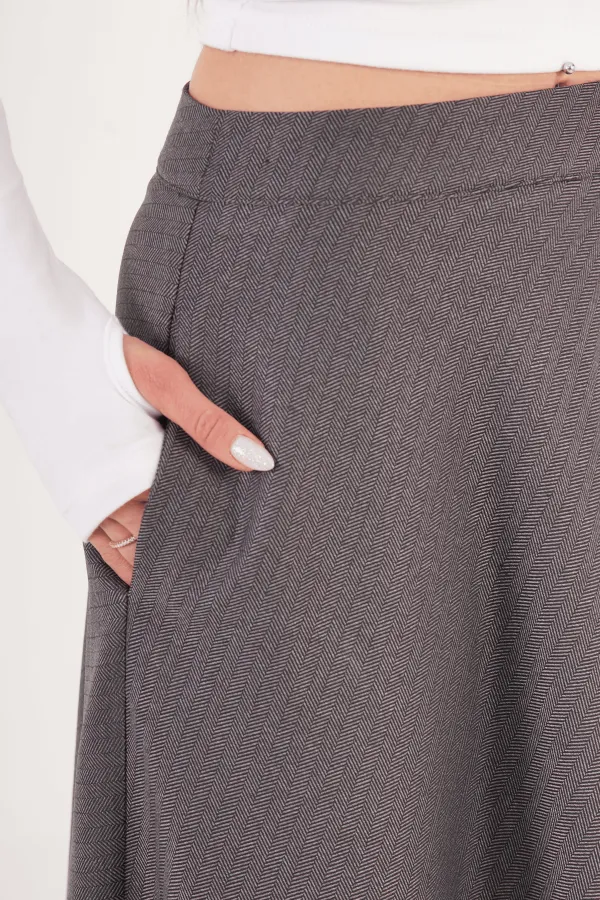 Balık Sırtı Desen Volan Kesim Toptan Antrasit Etek