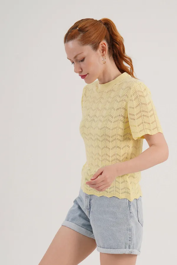 Chemisier tricoté à manches courtes jaune en gros