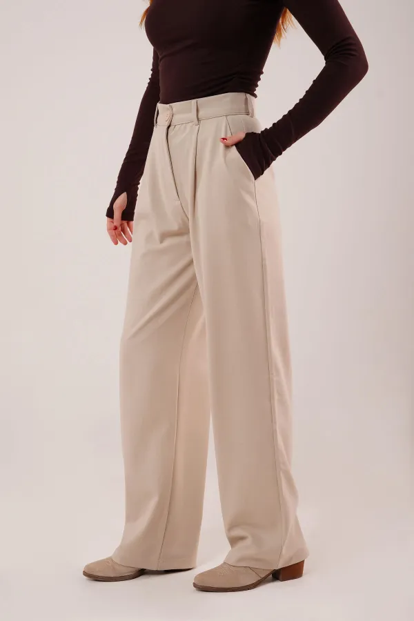 Premium Model Oturtmalı Toptan Krem Pantolon