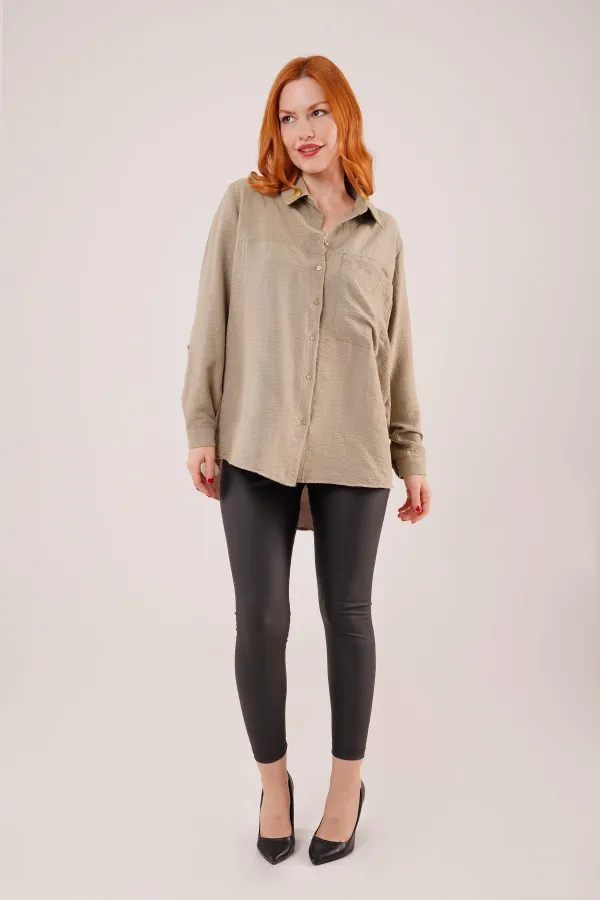 Salaş Kesim Cepli Toptan Haki Gömlek