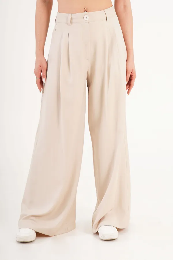 Piliseli Çift Cepli Salaş Toptan Bej Pantolon