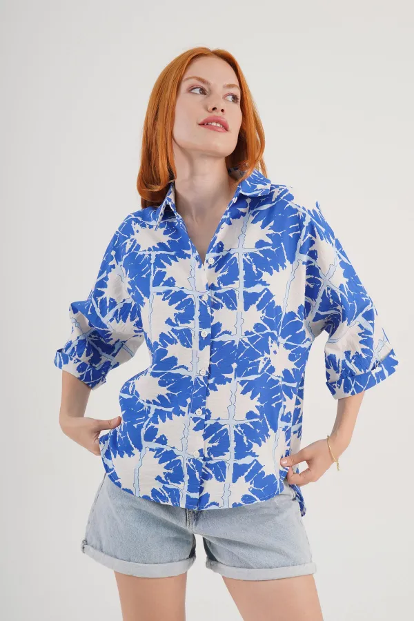 Desenli Toptan Mavi Gömlek