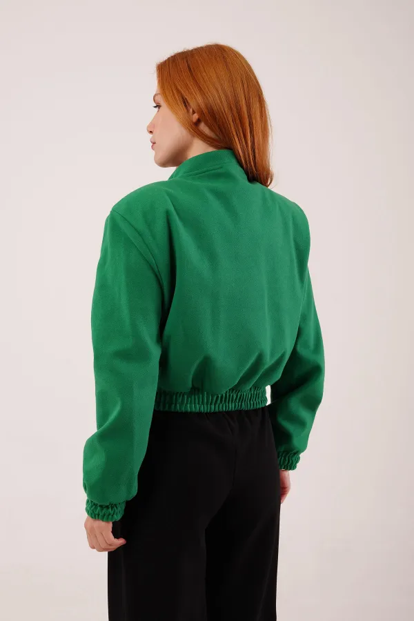Gold Düğmeli Kaşe Toptan Yeşil Bomber Ceket