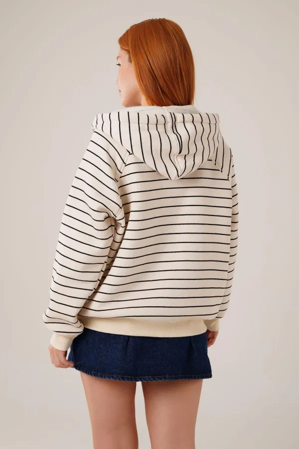 Kapüşonlu Fermuarlı Çizgili Toptan Taş Hırka