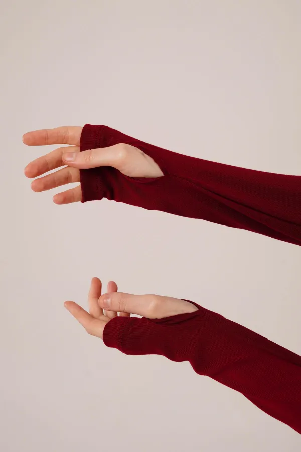 Kare Yaka Bluz Ve Yırtmaç Detaylı Etek Toptan İkili Bordo Takım