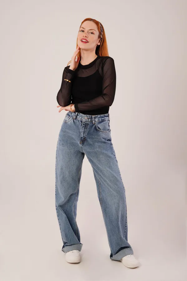 Chemisier basique en tulle noir transparent en gros