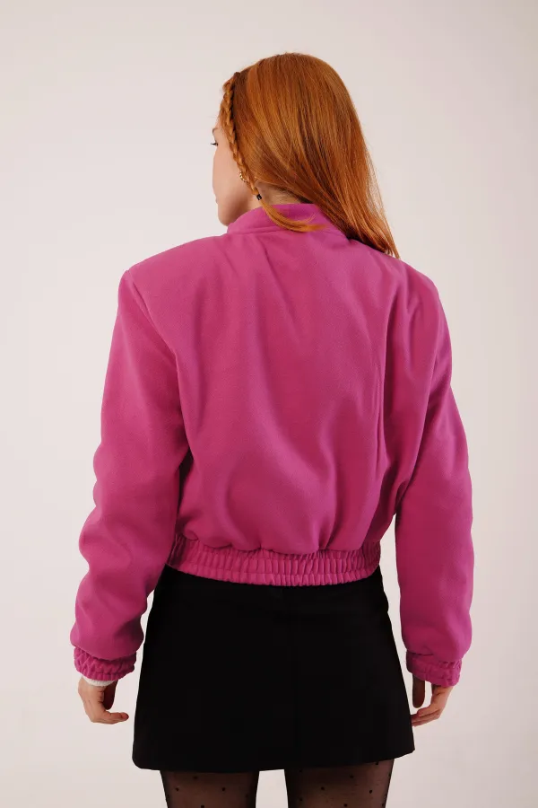 Gold Düğmeli Kaşe Toptan Fuşya Bomber Ceket