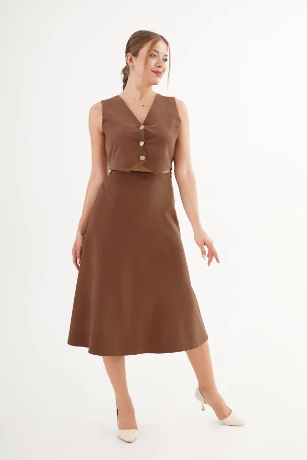 Premium Yelek Etek Taba Süet Toptan İkili Takım