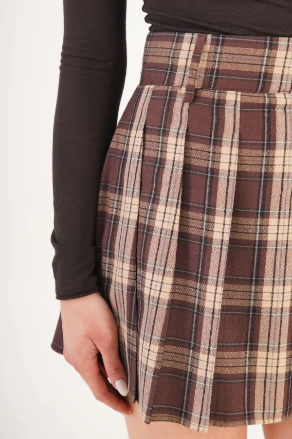 Pileli Yüksek Bel Astarı Şortlu Toptan Taş Mini Etek