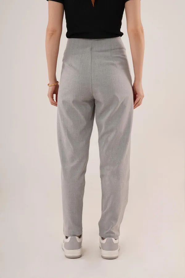 Çift Pens Detaylı Toptan Gri Pantolon