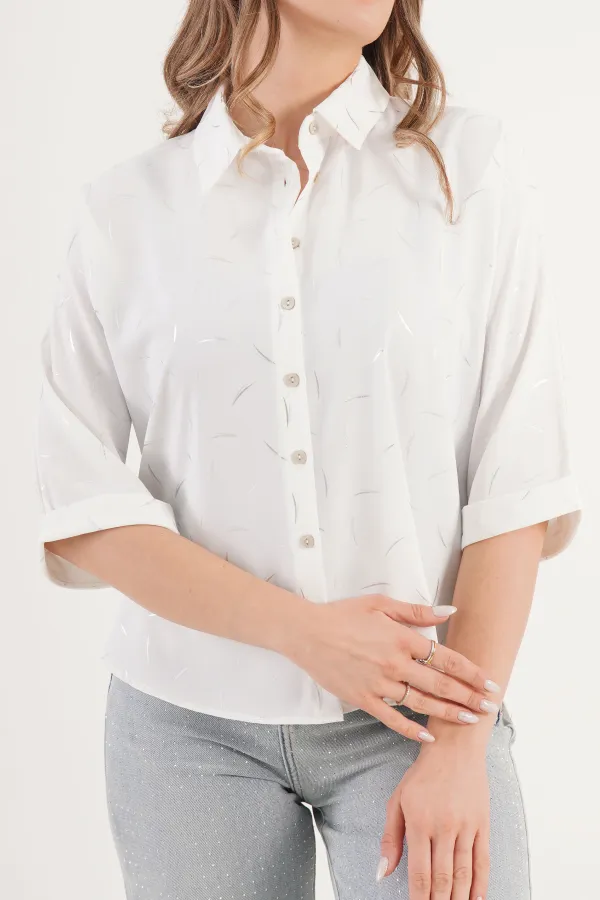 Silver Baskı Geçişli Toptan Beyaz Gömlek