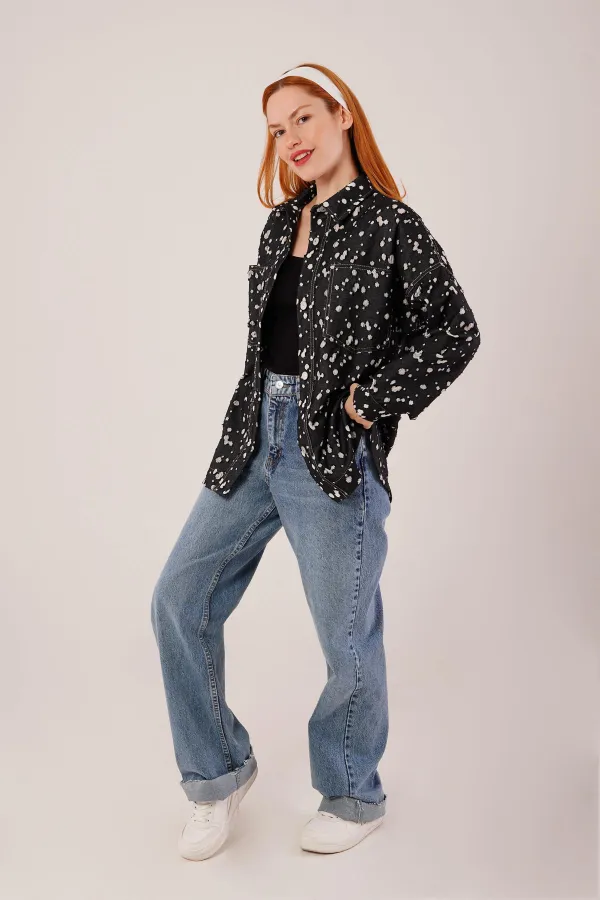 Eskitme Görünümlü Denim Toptan Siyah Gömlek