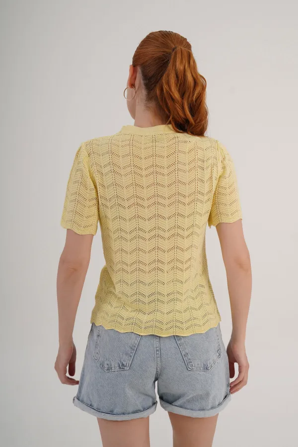 Chemisier tricoté à manches courtes jaune en gros