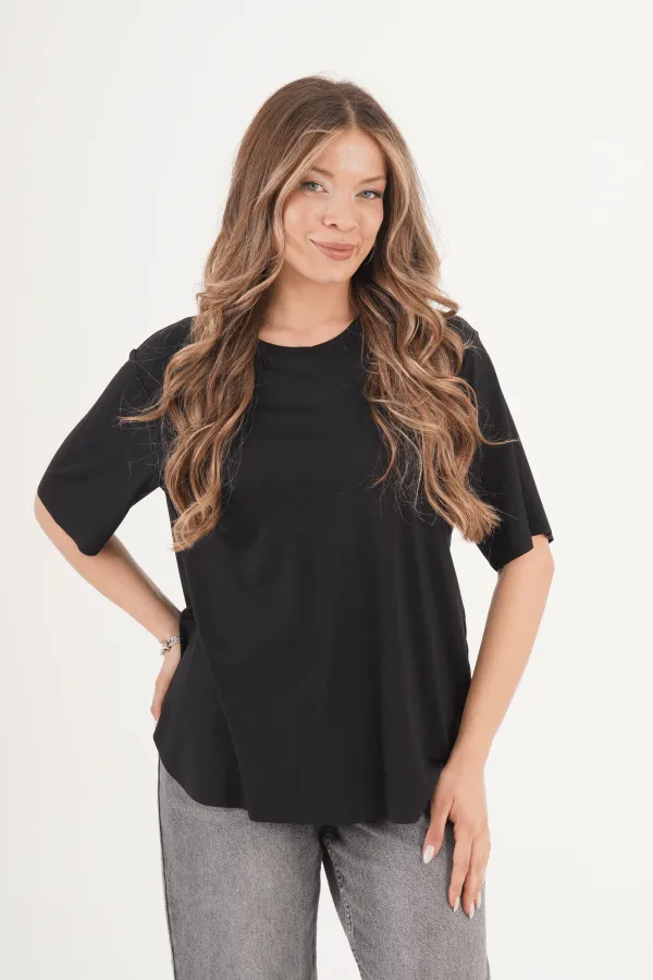 Dikişsiz Bisiklet Yaka Toptan Siyah Tişört