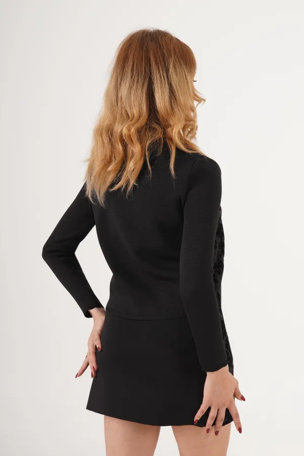 Süet İşlemeli Toptan Siyah Triko İkili Takım