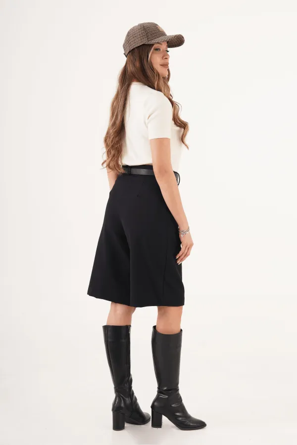 Toptan Kemerli Cepli Siyah Bermuda Şort