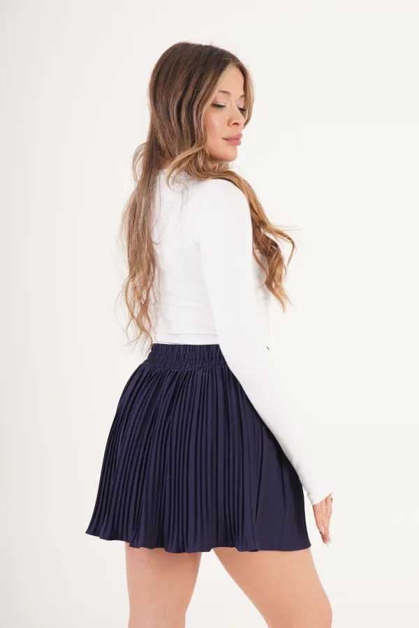 Jupe bleu marine en gros avec taille élastique et short doublé