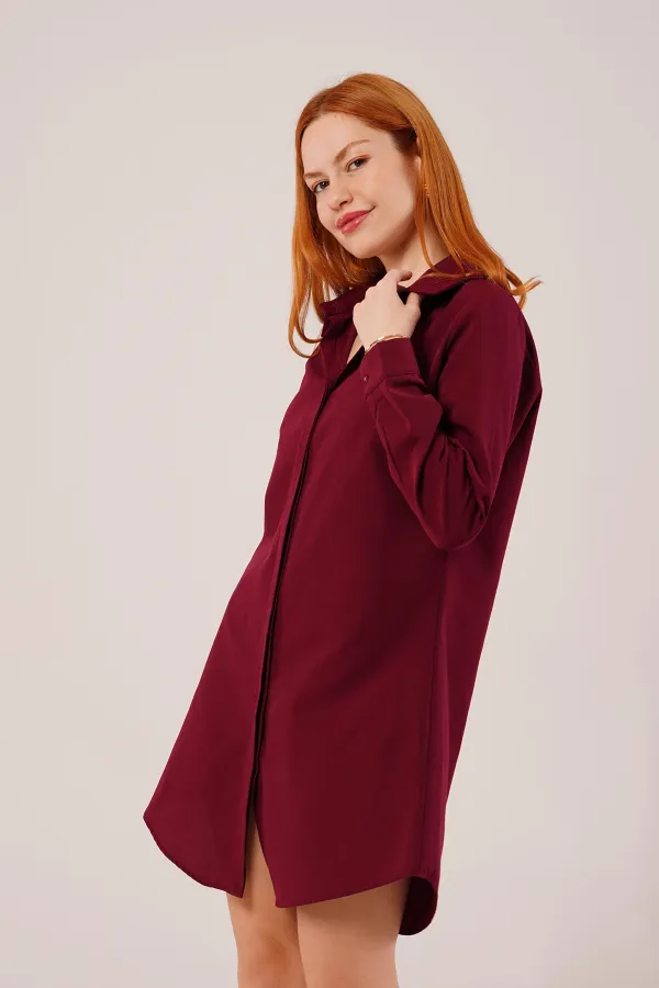 Robe chemise tunique bordeaux à manches longues en gros