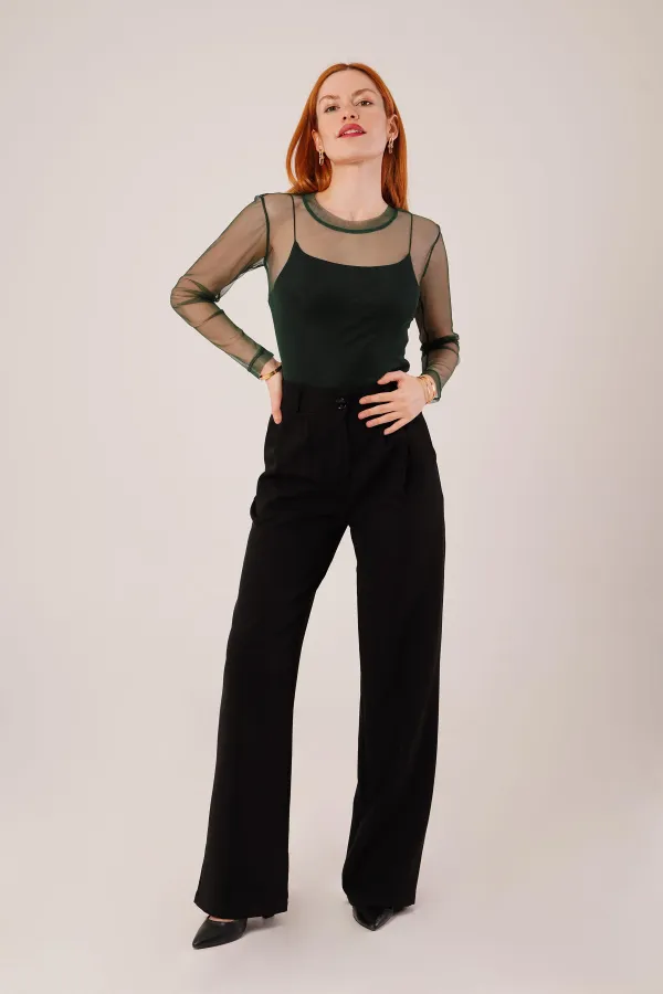 Chemisier basique en tulle vert transparent en gros